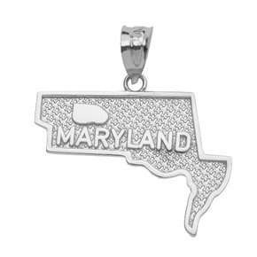 Sterling Silver Maryland State Map Pendant Necklace