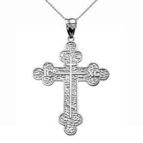 White Gold Eastern Orthodox ICXC Cross Pendant Necklace