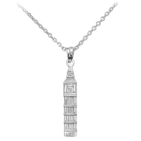 White Gold London's Big Ben Clock Tower Pendant Necklace