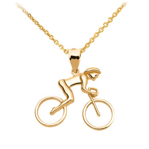 Gold Woman Cyclist Pendant Necklace (Available in Yellow/Rose/White Gold)