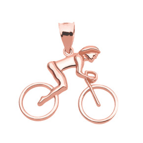 Rose Gold Woman Cyclist Pendant Necklace