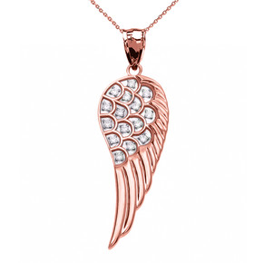 Fancy Rose Gold Diamond Angel Wing Pendant Necklace