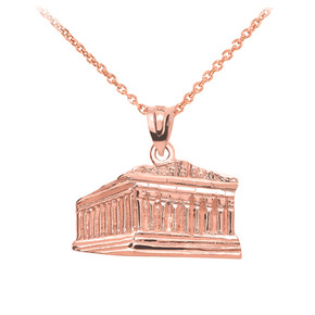 Rose Gold Parthenon In Acropolis Greece Pendant Necklace