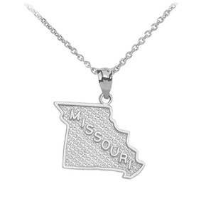 White Gold Missouri State Map Pendant Necklace