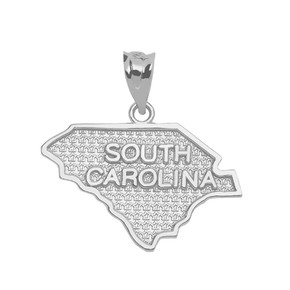 Sterling Silver South Carolina State Map Pendant Necklace