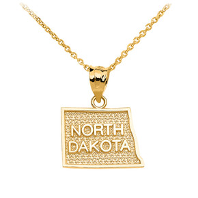 Yellow Gold North Dakota State Map Pendant Necklace