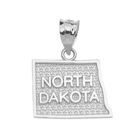 Sterling SIlver North Dakota State Map Pendant Necklace