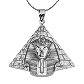 Antique Vintage Style Sterling Silver Egyptian Pyramid King Tut (Tutankhamun) Pendant Necklace