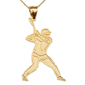 Baseball Player Sports Gold Pendant Necklace (Available in Yellow/Rose/White Gold)