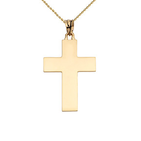 High Polish Elegant Cross Yellow Gold Pendant Necklace