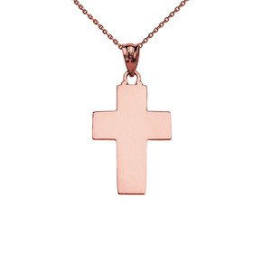 Elegant High Polish Cross Rose Gold Pendant Necklace