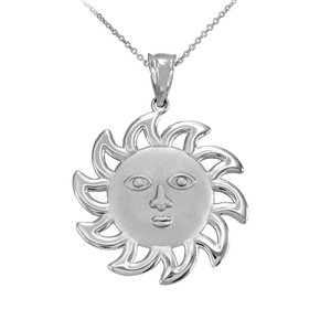 Sterling Silver Smiling Sun Pendant Necklace