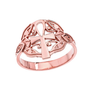 Rose Gold Egyptian Ankh Cross with Eye of Horus Ring