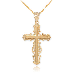 Yellow Gold Latin Fancy Cross Pendant Necklace