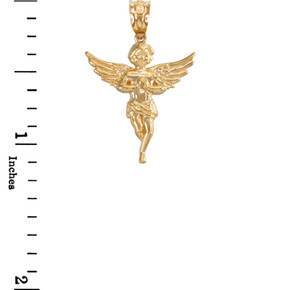 Gold Textured Praying Angel Pendant Necklace (Available in Yellow/Rose/White Gold)