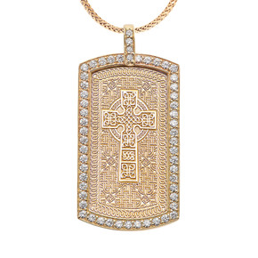 Celtic Cross Trinity Knot  Diamond Gold Dog Tag Pendant Necklace (Available in Yellow/Rose/White Gold)