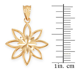 Yellow Gold Polished Daisy Pendant with measurement