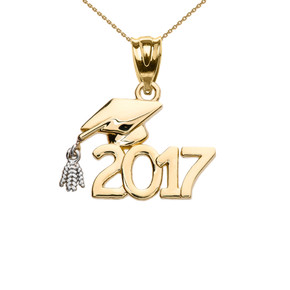 Class of 2017 Graduation Cap Pendant Necklace In Gold (Available in Yellow/Rose/White Gold)