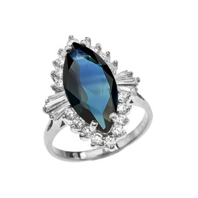 4 Ct CZ Sapphire September Birthstone Ballerina White Gold Proposal Ring