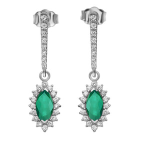 Diamond And May Birthstone LC Emerald White Gold Elegant Earrings