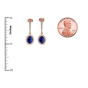 Diamond And September Birthstone Sapphire Rose Gold Elegant Earrings