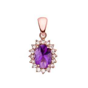 Diamond And Amethyst Rose Gold Elegant Pendant Necklace