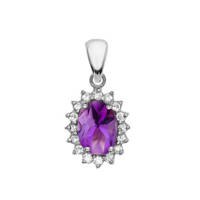 Diamond And Amethyst White Gold Elegant Pendant Necklace