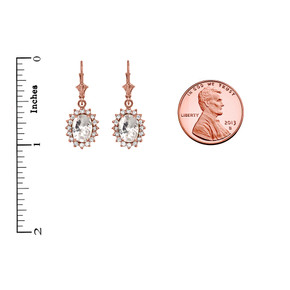 Diamond And April Birthstone CZ Rose Gold Dangling Earrings