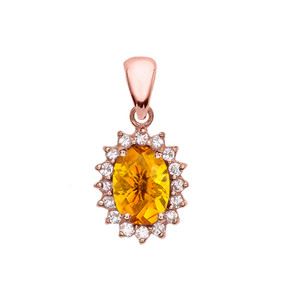 Diamond And Citrine Rose Gold Elegant Pendant Necklace
