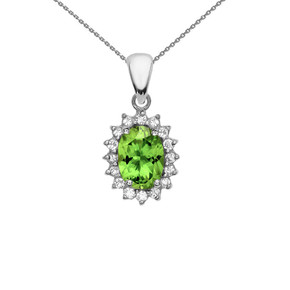 Diamond And Peridot White Gold Elegant Pendant Necklace