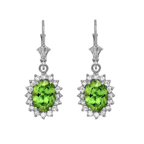 Diamond And Peridot White Gold Dangling Earrings