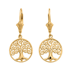 Gold Polished Tree of Life Openwork Earrings(Available in Yellow/Rose/White Gold)