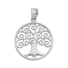 Sterling Silver Polished Tree of Life Openwork Pendant Necklace