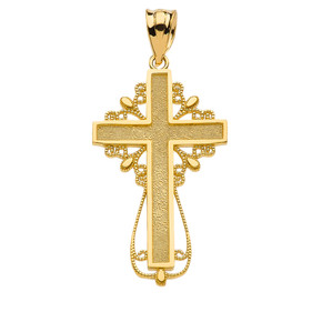 Yellow Gold Latin Filigree Cross Pendant Necklace