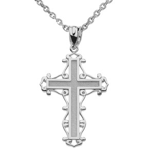 White  Gold Catholic Prayer Cross Pendant Necklace