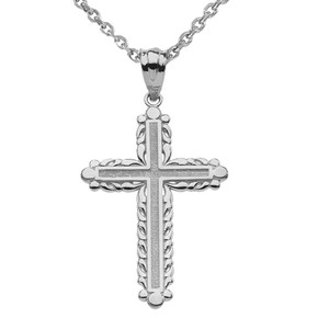 .925 Sterling Silver Beaded Cross Pendant Necklace .925 Sterling Silver Beaded Cross Pendant Necklace