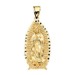 Gold The Blessed Virgin Mary-Our Lady of Guadalupe Pendant Necklace(Available in Yellow/Rose/White Gold/Two-Tone Rose Gold)