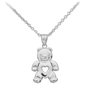 White Gold Love Bear Pendant Necklace