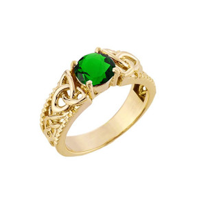 Yellow Gold Celtic Knot (LCE) Emerald Gemstone Ring