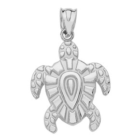 Sterling Silver Tribal Hawaiian Turtle Pendant Necklace