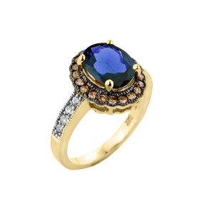 Yellow Gold Diamond and Sapphire (LCS) Engagement Ring