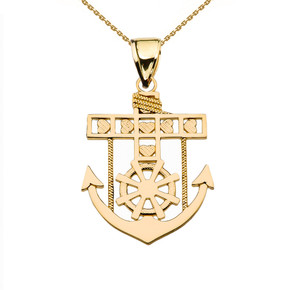 Gold Mariner Anchor Pendant Necklace (Available in Yellow/Rose/White Gold)