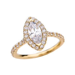 1.5 Carat Cubic Zirconia Marquise Solitaire Elegant Yellow Gold Engagement Proposal Ring