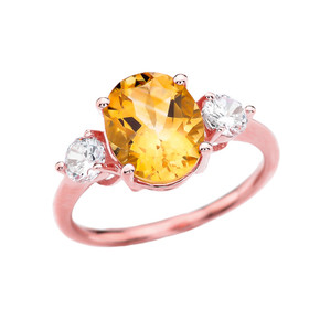 Rose Gold Oval Cut Citrine & White Topaz Birthstone Engagement Ring