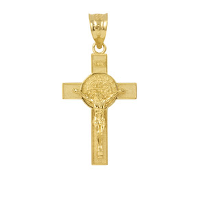 Yellow Gold St. Benedict Crucifix Pendant Necklace