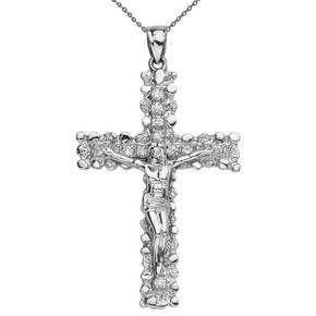 Sterling Silver Jesus Christ Crucified Cross Cubic Zirconia (CZ) Pendant Necklace