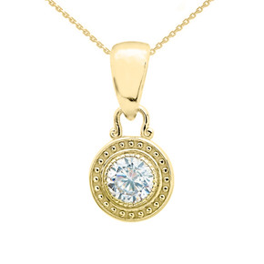 Solitaire Cubic Zirconia Yellow Gold Pendant Necklace