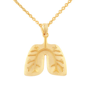 Yellow Gold Human Lungs  Anatomy Pendant Necklace
