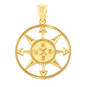 Gold Compass Circle Pendant Necklace (Available in Yellow/Rose/White Gold)