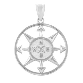 .925 Sterling Silver Compass Circle Pendant Necklace